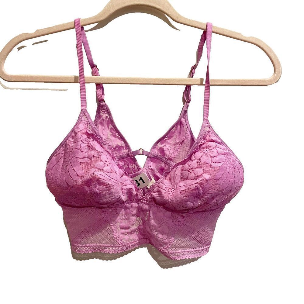 Aerie Intimates Women Purple Bralette Size M Lace Floral Wireless Light Lingerie
